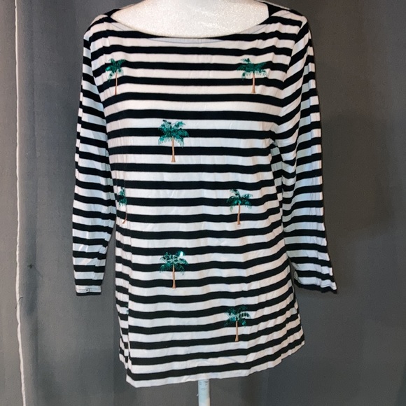 NWOT A.N.D EA WY SIZE XL NAVY BLUE AND WHITE STRIPE WITH PALM TREES 🌴 - Picture 3 of 7